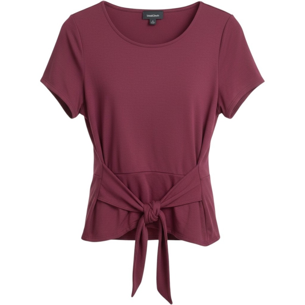 ModCloth Women 1X Berry Pink Tie Front Peplum Short Sleeve Knit Top Scoop Neck